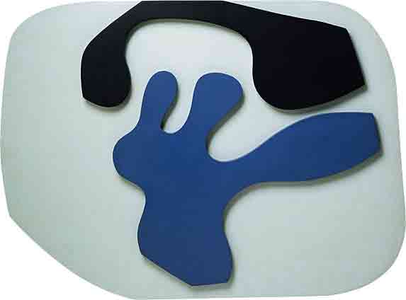 Overturned blue shoe with two heels under a black vault 1925 by Jean Arp