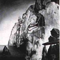 Helena Rubinsteins head emerging from a rocky cliff 1942